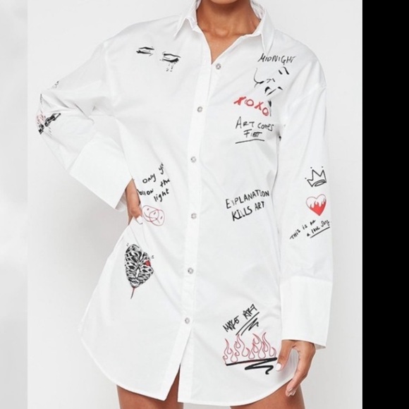 Shein,Graffiti Cool Art-2-Wear, Shirt! Button-Up Shirt Dress,Cover-Up, Size 4X - Picture 10 of 10